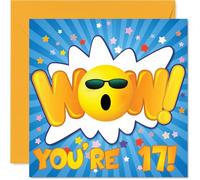 17th Birthday Cards for Girls Boys - WOW - Happy Birthday Card for 17 Year Old Girl Boy Daughter Nephew Cousin Grandson, 145mm Bday Greeting Cards