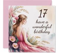 17th Birthday Cards for Girls - Flower Girl - Happy Birthday Card for 17 Year Old Girl Sister Niece Great Niece Daughter, 145mm Bday Greeting Cards