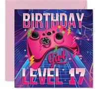 17th Birthday Cards for Girls - Gamer Level - Happy Birthday Card for 17 Year Old Girl Goddaughter Sister Step Daughter Granddaughter, 145mm Bday Greeting Cards