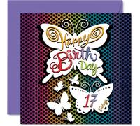17th Birthday Cards for Girls - Rainbow Butterfly - Happy Birthday Card for 17 Year Old Girl Goddaughter Sister Step Daughter Granddaughter, 145mm Bday Greeting Cards