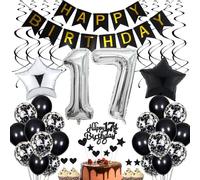 17th Birthday Decoration, Black Cake Decoration Birthday 16 Years Boy, Black and White Party Decoration, 16th Birthday Girl Boy, Cake Decoration 16th Birthday Boy Girl Birthday Decoration 16 Years Gir