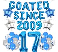 17th Birthday Decorations Boys Banners - 41 Pcs Blue Sliver GOATED SINCE 2009 Banner Decoration Star Number 17 Foil Balloon Confetti Balloons Set for 17 Years Old Boy Party Decor Supplies