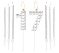 17th Birthday Decorations - Silver 17 Candles, Girls & Boys, Happy Birthday Cake Topper