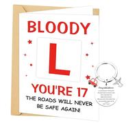 17th Birthday Driving Gift Set - 4 Pcs Funny Gifts for New Drivers including Keyring, Greeting Card, Envelope and Pouch, Perfect Congratulations Gift for Passing Driving Test or Learning to Drive