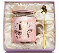 17th Birthday Gifts for Girls, Marbled Ceramic Pink Cup Gifts for 17 Year Old Girls, Fun 17 Year Old Girl Gift-s for 17th Birthday Gifts Mug 400ml, with Spoon, Card, Lid, Exquisite Giftbox