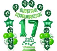 17th Birthday Girl Boy Green Balloon 17th Birthday Girl Boy Decoration,Green Garland Happy Birthday,Cake Topper 17 Years Boy Boy