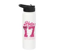 17th Birthday Girl Pink Coquette Bow Hello 17 Years Old Gift Stainless Steel Insulated Water Bottle