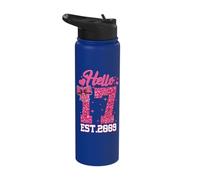 17th Birthday Girl Pink Coquette Bow Hello 17 Years Old Gift Stainless Steel Insulated Water Bottle