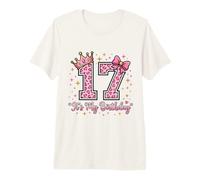 17th Birthday Girl Pink Leopard Bow Crown Cute 17 Years Old Premium T-Shirt