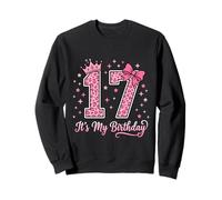 17th Birthday Girl Pink Leopard Bow Crown Cute 17 Years Old Sweatshirt