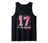 17th Birthday Girl Pink Leopard Bow Crown Cute 17 Years Old Tank Top