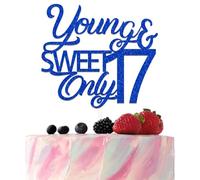 17th Birthday Party Cake Decorations Hello 17 Cake Topper Funny 17th Anniversary Party Decoration Blue Glitter