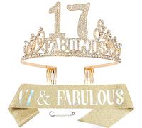 17th Birthday Sash, Tiara & Crown for Women - Happy 17th Birthday Decorations