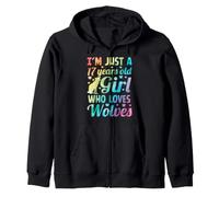17th Birthday Wolf Lover 17 Year Old Girl Tie Dye Bday Party Zip Hoodie