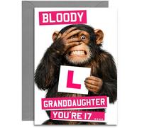 17th Granddaughter Funny Bloody L Birthday Card - Age 17 Chimp with L Plate design - A5 Size Card with Grey Envelope, Made in UK