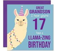 17th Great Grandson Llama Birthday Card - Llamazing - Funny Llama Great-Grandsons Birthday Card for 17 Year old teenage Kids seventeen, seventeenth