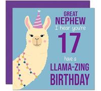 17th Great Nephew Llama Birthday Card - Llamazing - Funny Llama Great-Nephews Birthday Card for 17 Year old teenage Kids seventeen, seventeenth