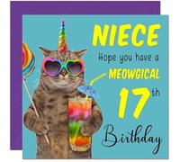17th Niece Birthday Card - Meowgical Cat Funny Niece's Birthday Card for 17 Year old teenage Kids seventeen, seventeenth