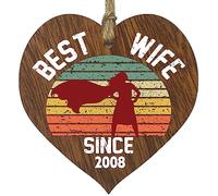 17th Wedding Anniversary Wooden Heart Plaque - Best Wife Since 2008 - Dark Wood Sign Keepsake, Celebrate Anniversary Husband Wife Partner, Seventeenth Anniversary Plaque with Quotes Gifts