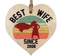 17th Wedding Anniversary Wooden Heart Plaque - Best Wife Since 2008 - Light Wood Sign Keepsake, Celebrate Anniversary Husband Wife Partner, Seventeenth Anniversary Plaque with Quotes Gifts