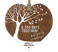 17th Wedding Anniversary Wooden Heart Plaque, Dark Wood Sign Keepsake, Celebrate Anniversary Wife Husband Boyfreind Girlfriend Mum or Dad, Plaque with Quotes Gifts from the Kids