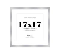 17x17 Silver Picture Frame with Mount for 15x15 Photos, Prints - Modern Square Wall Frame, 1 Pack