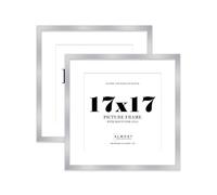 17x17 Silver Picture Frame with Mount for 15x15 Photos, Prints - Modern Square Wall Frame, Set of 2