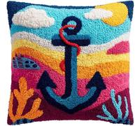 17x17in Latch Hook Sofa Cushion Cover Kit,Color Printed Canvas，Anchor