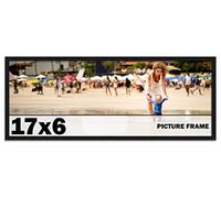 17x6 Frame Black Picture Frame - Complete Modern Photo Frame Includes UV Acrylic Shatter Guard Front, Acid Free Foam Backing Board, Hanging Hardware Wood Wall Frames for Family Photos - no Mat