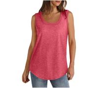 (18, 005* Hot Pink) Vest Tops Women UK Women's Tank Tops Summer Plain Sleeveless Camisole Loose Fit Solid Color Gym Shirts Casual Round Neck Longline Cami Shirts Lightwei