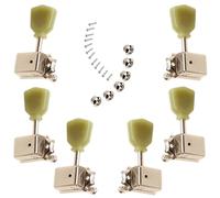 18:1 Gear Ratio Tuner Pegs for Les Paul Style Electric Guitars - 3 Right & 3 Left Machine Heads with String-Through Posts, Vintage Green Keystone Buttons, Nickel Finish. Enhanced Precision Tuning