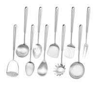 18/10 Stainless Steel Cooking Utensils Set, 10PCS Metal Kitchen Utensils Set for Wok,Kitchen Tools Set Come with Spoon, Fork, Spatula, Ladle, Skimmer, Turner, Pasta Server