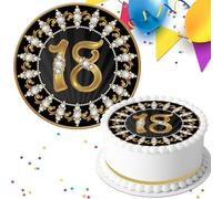 18 18th BIRTHDAY 18th ANNIVERSARY BLACK & GOLD PRE-CUT 7.5 INCH EDIBLE ICING CAKE TOPPER DECORATION Z19