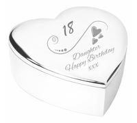 18 18th Eighteenth Birthday Gift For Daughter Engraved Silver Finish Heart Shaped Trinket Box Keepsake Present Idea from Mum Dad