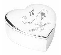 18 18th Eighteenth Birthday Gift For Sister Engraved Silver Finish Heart Shaped Trinket Box Keepsake Present Idea From Brother