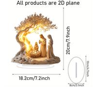 (18.2*20cm) British-Inspired Acrylic Family Statue of Jesus with Tree of Life for Newborn's Desktop Decoration