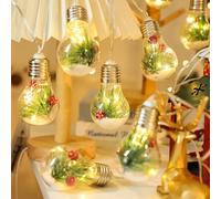 18.37ft Christmas Lights for Indoor Decorations,10 Big LED Globe Bulbs String Light with Pine Needle/Red Fruit/Snowflake Ornaments for Bedroom,Fireplace,Xmas Tree,Garden,8 Mode &USB Control