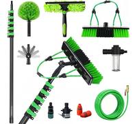 18.3m Carbon Fibre Telescopic Washing Pole Kit: w/Water-fed Brush, Cobweb Brush,Squeegee, Soap Dispenser, 60ft Telescoping Pole & 20m Hose for Cleaning Solar Panels,Window, Roofs, Car, 35cm Brush