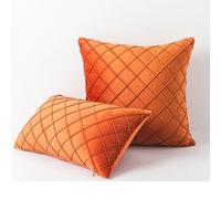 18" (45Cm) Orange Velvet Checked Cushion Cover, Luxury Sofa & Home Decor Pillowcase