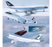 18.5” 1:150 Scale Model Airplane Hong Kong B747-400 Aircraft Model Jet Plane Collectibles Resin with wheels Diecast Plane Mode for Collection(LED B747)