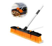 18.5"/47cm Adjustable Head Push Broom for Outdoor 57"/145cm Thickened Stainless Steel Handle Ergonomic Shop Broom Stiff Bristle Heavy Duty Industrial Concrete Garage Patio Garden Yard Deck Driveway