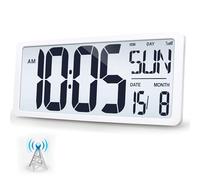 18.5" Extra Large Atomic Clock with Backlight Digital Wall Clock Battery Operated with Charging Function Jumbo LCD Display Clock Time/Calendar/Temperature for Wall Bedroom Classroom Office Home Decor