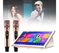 18.5 Inch Karaoke Machine, KTV Player with Wireless U-band Microphone Cloud Update Download Songs AI Smart Voice Control Support Multiple Languages LED Capacitive Touch Screen,8T-White