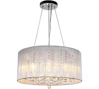 18.5" Mid Century Modern Drum Chandelier Large Crystal Raindrop Chandelier 4-Light Chrome Dining Room Ceiling Pendent Light With Cloth Shade For Bedroom Kitchen Island Living Room Hotel