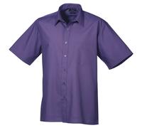 (18.5, Purple) Premier Mens Short Sleeve Formal Poplin Plain Work Shirt
