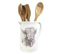 18.5cm Tall White Ceramic Highland Cow Kitchen Utensil Storage Pot / 1.2 Litre Decorative Jug
