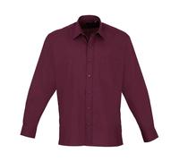 (18.5in, Burgundy) Premier Mens Poplin Long-Sleeved Shirt