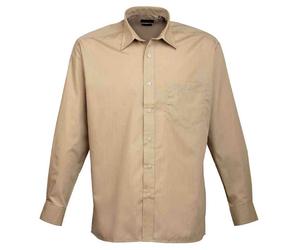 (18.5in, Khaki) Premier Mens Poplin Long-Sleeved Shirt