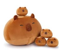 18.8 inches 5 in 1 Stuffed Capybara Plush Stuffed Animals Capybara Toy Plush Mommy with 4 Baby, Simulation Animal Large Toy Mommy Plushies Cuddly Toy Large Hugging Pillow Soft Gift