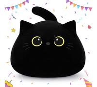 18.9 inch Giant Black Cat Plush Pillow Stuffed Animal Stuffed Cat Kawaii Plush Kitten Soft Toy Hugging Pillow Animal Plushie Kitten Cushion Doll Cuddly Toys Present for Unisex (Gold)